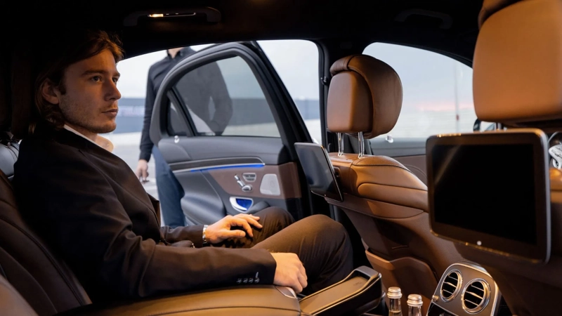 Executive transport Zurich service with a luxury chauffeur vehicle for corporate travelers and business executives.