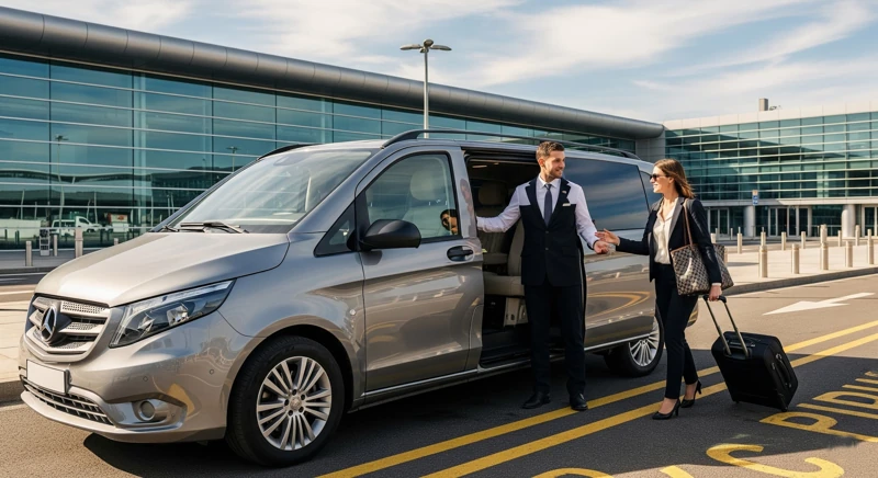 Family airport transfer with a spacious luxury vehicle for comfortable and reliable travel.