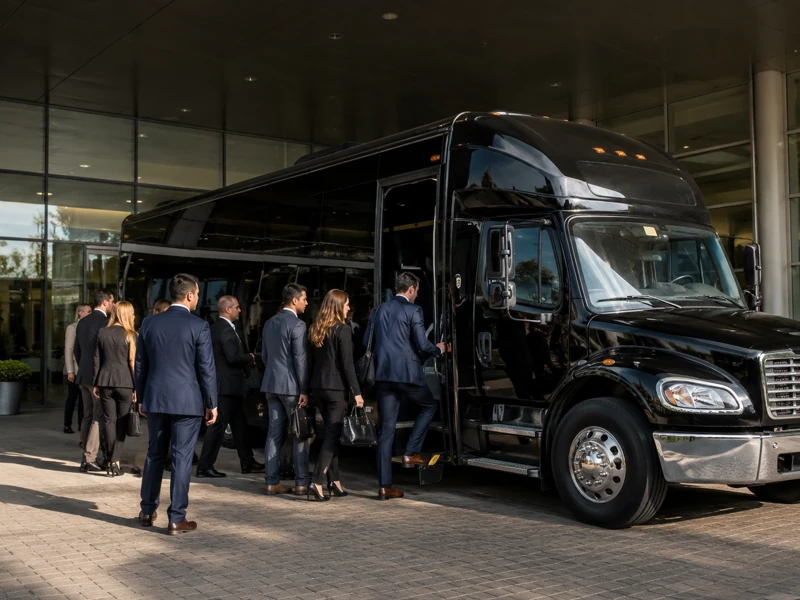 Corporate group transportation with luxury vehicles and professional chauffeurs for business events and group travel.