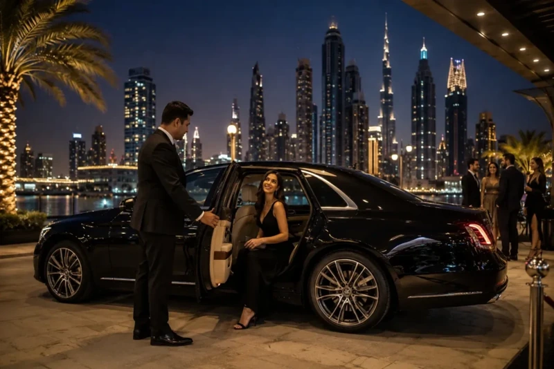 Night out chauffeur service with a luxury vehicle for safe and stylish evening transportation.