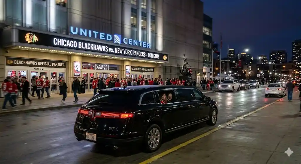 Blackhawks Game Chauffeur Service Chicago Luxury Car to United Center